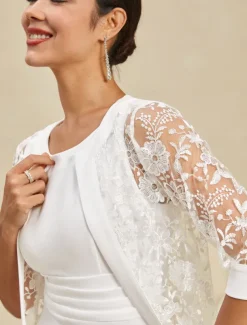 Women's Knee Length Dress White Dress Elegant Formal Party Regular Fit Half Sleeve Crew Neck White Summer