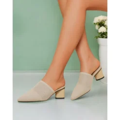 Women's Knit Pointed-Toe Mules with Block Heels – Elegant and Comfortable Shoes for Office Wear and Formal Events