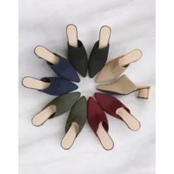 Women's Knit Pointed-Toe Mules with Block Heels – Elegant and Comfortable Shoes for Office Wear and Formal Events