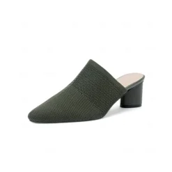 Women's Knit Pointed-Toe Mules with Block Heels – Elegant and Comfortable Shoes for Office Wear and Formal Events