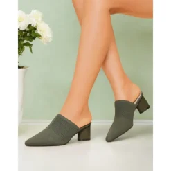 Women's Knit Pointed-Toe Mules with Block Heels – Elegant and Comfortable Shoes for Office Wear and Formal Events