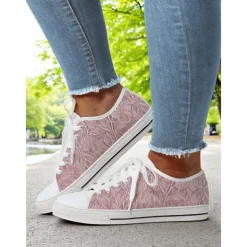 Women's Lace - Up Canvas Sneakers with Floral Print – Casual & Youthful Style for Teenagers and Young Women in School, Street Outings & Casual Gatherings