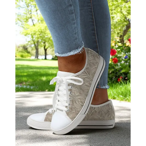 Women's Lace - Up Canvas Sneakers with Floral Print – Casual & Youthful Style for Teenagers and Young Women in School, Street Outings & Casual Gatherings