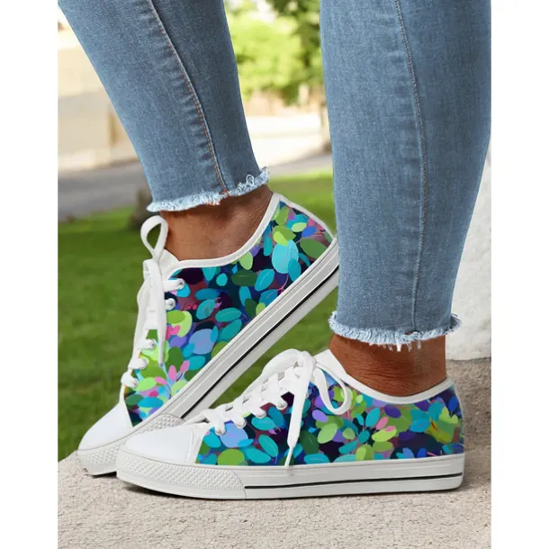 Women's Lace - Up Canvas Sneakers with Floral Print – Casual & Youthful Style for Teenagers and Young Women in School, Street Outings & Casual Gatherings