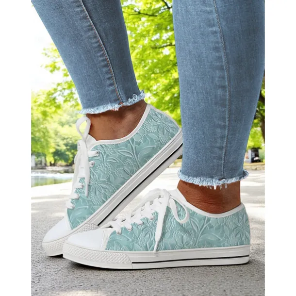 Women's Lace - Up Canvas Sneakers with Floral Print – Casual & Youthful Style for Teenagers and Young Women in School, Street Outings & Casual Gatherings