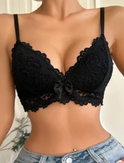 Women's Lace Backless Sexy Erotic Sexy Lingerie Sexy Bodies Nightwear - POLY Spandex Solid Colored Bra Home Outfits