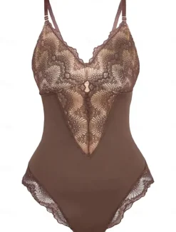 Women's Lace Mesh Shapewear Nightwear - Nylon Spandex Solid Colored Home Outfits