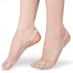 Women's Lace No-Show Socks – Non-Slip Invisible Footies with Silicone Grip – Ultra-Thin Breathable Ballet Flats Liner Socks for Dress Shoes