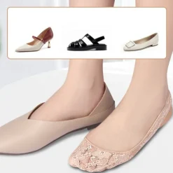 Women's Lace No-Show Socks – Non-Slip Invisible Footies with Silicone Grip – Ultra-Thin Breathable Ballet Flats Liner Socks for Dress Shoes