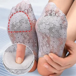 Women's Lace No-Show Socks – Non-Slip Invisible Footies with Silicone Grip – Ultra-Thin Breathable Ballet Flats Liner Socks for Dress Shoes