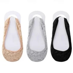 Women's Lace No-Show Socks – Non-Slip Invisible Footies with Silicone Grip – Ultra-Thin Breathable Ballet Flats Liner Socks for Dress Shoes