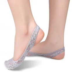 Women's Lace No-Show Socks – Non-Slip Invisible Footies with Silicone Grip – Ultra-Thin Breathable Ballet Flats Liner Socks for Dress Shoes