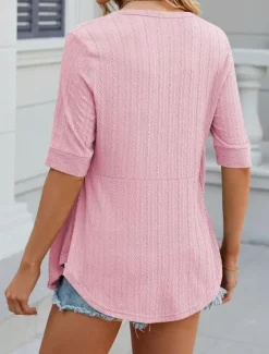 Women's Lace Shirt Dressy Tops Short Sleeve Crew Neck Going out Lace White Pink Fuchsia Green Summer