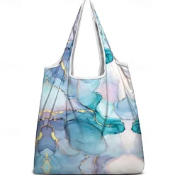 Women's Large Abstract Floral Print Tote Bag – Reusable Foldable Shopping Bag with Artistic Design for Everyday Use