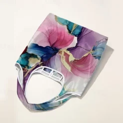 Women's Large Abstract Floral Print Tote Bag – Reusable Foldable Shopping Bag with Artistic Design for Everyday Use