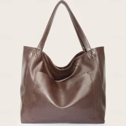 Women's Large Capacity Tote PU Leather Daily Holiday Large Capacity Waterproof Durable Solid Color Black White Yellow