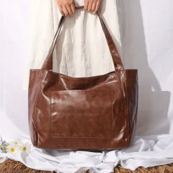 Women's Large Capacity Tote PU Leather Daily Holiday Large Capacity Waterproof Durable Solid Color Black White Yellow