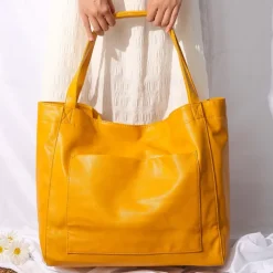 Women's Large Capacity Tote PU Leather Daily Holiday Large Capacity Waterproof Durable Solid Color Black White Yellow
