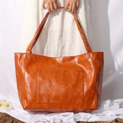 Women's Large Capacity Tote PU Leather Daily Holiday Large Capacity Waterproof Durable Solid Color Black White Yellow