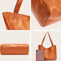 Women's Large Capacity Tote PU Leather Daily Holiday Large Capacity Waterproof Durable Solid Color Black White Yellow