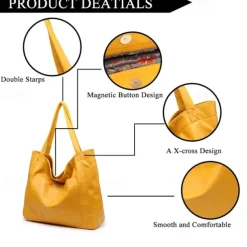 Women's Large Capacity Tote PU Leather Daily Holiday Large Capacity Waterproof Durable Solid Color Black White Yellow