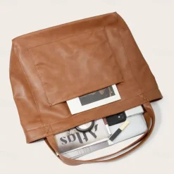 Women's Large Capacity Tote PU Leather Daily Holiday Large Capacity Waterproof Durable Solid Color Black White Yellow