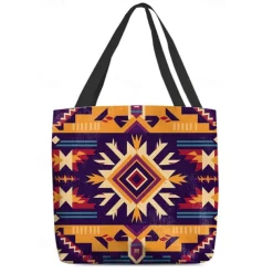 Women's Large Printed Tote Bag with Zipper Pocket, Bohemian Tribal Pattern, Durable Polyester Shoulder Bag for Travel, Shopping and Daily Use