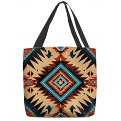 Women's Large Printed Tote Bag with Zipper Pocket, Bohemian Tribal Pattern, Durable Polyester Shoulder Bag for Travel, Shopping and Daily Use