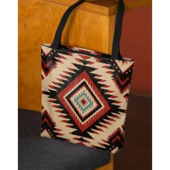 Women's Large Printed Tote Bag with Zipper Pocket, Bohemian Tribal Pattern, Durable Polyester Shoulder Bag for Travel, Shopping and Daily Use