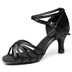 Women's Latin Dance Shoes – Tan Satin Strappy Ballroom Heels with Ankle Strap for Salsa, Bachata & Practice