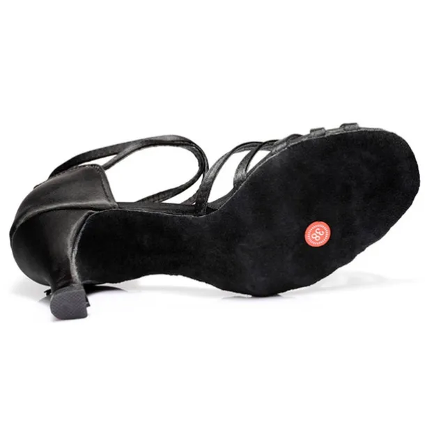 Women's Latin Dance Shoes – Tan Satin Strappy Ballroom Heels with Ankle Strap for Salsa, Bachata & Practice