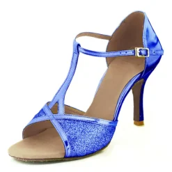 Women's Latin Dance Shoes Salsa Shoes Performance Indoor Sparkling Shoes Sandal Glitter Buckle T-Strap Black Red Silver