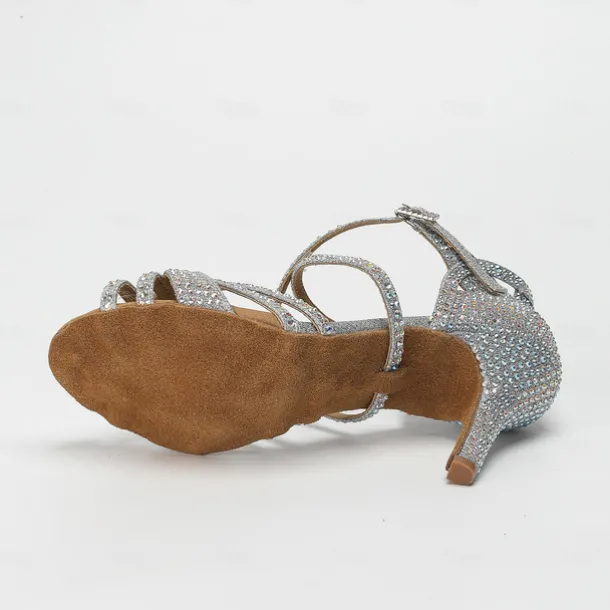 Women's Latin Dance Shoes Professional Ballroom Dance ChaCha Party Collections Heel Sandals Flashing Shoes Party Professional Sparkling Glitter Buckle Crystals Flared Heel Open Toe Buckle Adults'