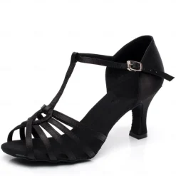 Women's Latin Dance Shoes with Strappy Design, Satin Open-Toe Ballroom Heels for Professional and Social Dancing