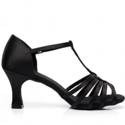 Women's Latin Dance Shoes with Strappy Design, Satin Open-Toe Ballroom Heels for Professional and Social Dancing