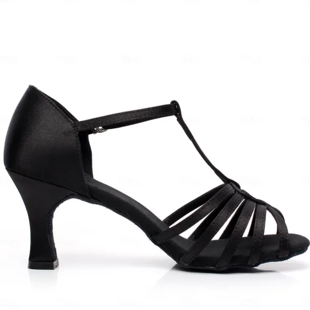 Women's Latin Dance Shoes with Strappy Design, Satin Open-Toe Ballroom Heels for Professional and Social Dancing