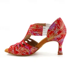Women's Latin Dance Shoes Prom Professional Ballroom Dance Fashion Sandals Party Collections Pattern / Print Heel Pattern / Print Splicing High Heel Peep Toe Cross Strap Adults' Almond Light Red