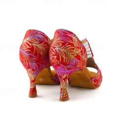 Women's Latin Dance Shoes Prom Professional Ballroom Dance Fashion Sandals Party Collections Pattern / Print Heel Pattern / Print Splicing High Heel Peep Toe Cross Strap Adults' Almond Light Red