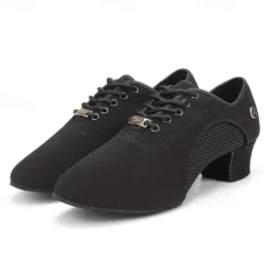 Women's Latin Dance Shoes Practice Trainning Dance Shoes Performance Training Heel Cuban Heel Pointed Toe Lace-up Adults' Black