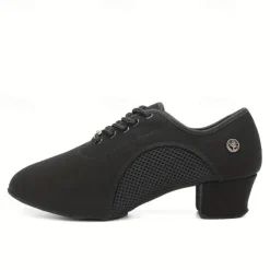 Women's Latin Dance Shoes Practice Trainning Dance Shoes Performance Training Heel Cuban Heel Pointed Toe Lace-up Adults' Black