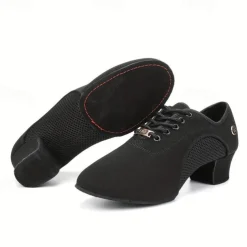 Women's Latin Dance Shoes Practice Trainning Dance Shoes Performance Training Heel Cuban Heel Pointed Toe Lace-up Adults' Black