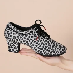 Women's Latin Shoes Practice Trainning Dance Shoes Performance Training Heel Cuban Heel Round Toe Lace-up Adults' Black Brown