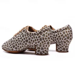 Women's Latin Shoes Practice Trainning Dance Shoes Performance Training Heel Cuban Heel Round Toe Lace-up Adults' Black Brown