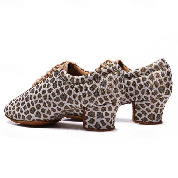 Women's Latin Shoes Practice Trainning Dance Shoes Performance Training Heel Cuban Heel Round Toe Lace-up Adults' Black Brown