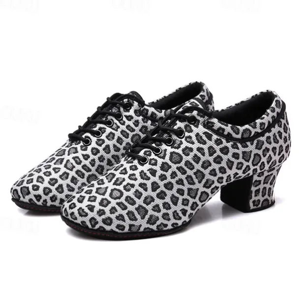 Women's Latin Shoes Practice Trainning Dance Shoes Performance Training Heel Cuban Heel Round Toe Lace-up Adults' Black Brown