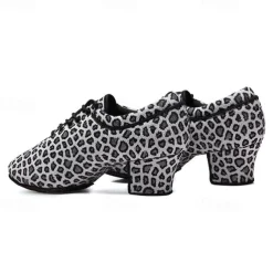 Women's Latin Shoes Practice Trainning Dance Shoes Performance Training Heel Cuban Heel Round Toe Lace-up Adults' Black Brown