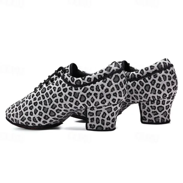 Women's Latin Shoes Practice Trainning Dance Shoes Performance Training Heel Cuban Heel Round Toe Lace-up Adults' Black Brown