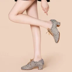 Women's Latin Shoes Practice Trainning Dance Shoes Performance Training Heel Cuban Heel Round Toe Lace-up Adults' Black Brown