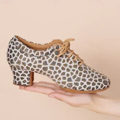 Women's Latin Shoes Practice Trainning Dance Shoes Performance Training Heel Cuban Heel Round Toe Lace-up Adults' Black Brown