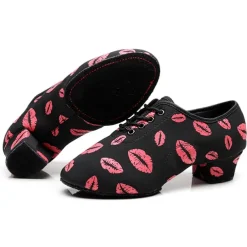 Women's Latin Shoes Practice Trainning Dance Shoes Line Dance Performance Party Practice Lace Up Pattern / Print Oxford Sneaker Pattern / Print Thick Heel Black / Red